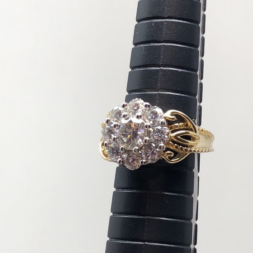 Moissanite Fire Ring 14K Yellow Gold Over 925 Silver Cluster Flower Size 6 - Picture 10 of 16